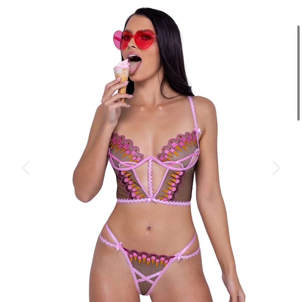 NWT Roma Strawberry Sherbert Pink Embroidered Lace Ice Cream Bustier